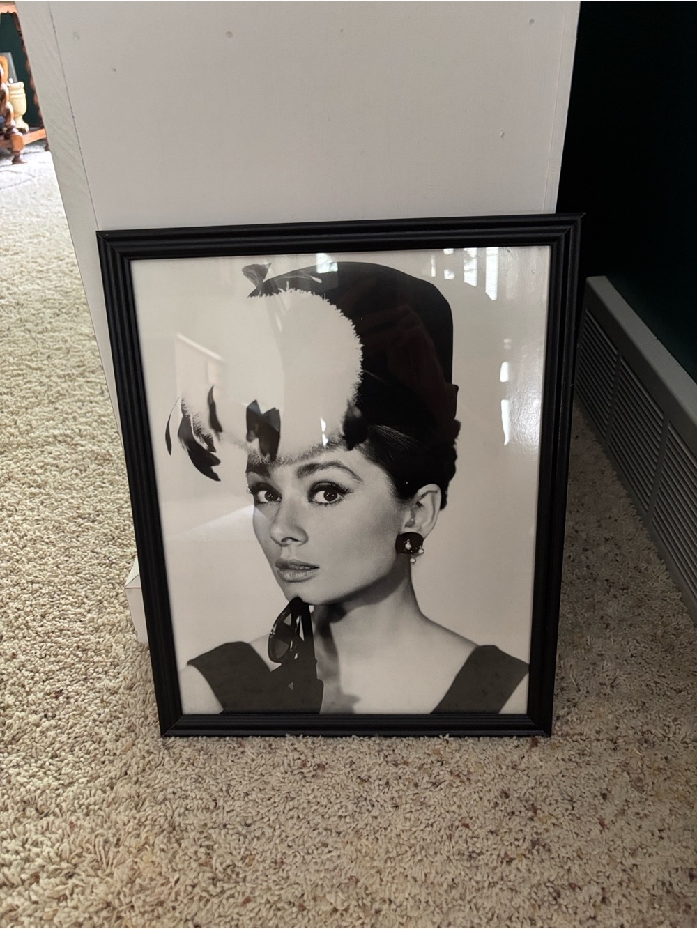 Black & White Audrey Hepburn Portrait Print in Black Frame